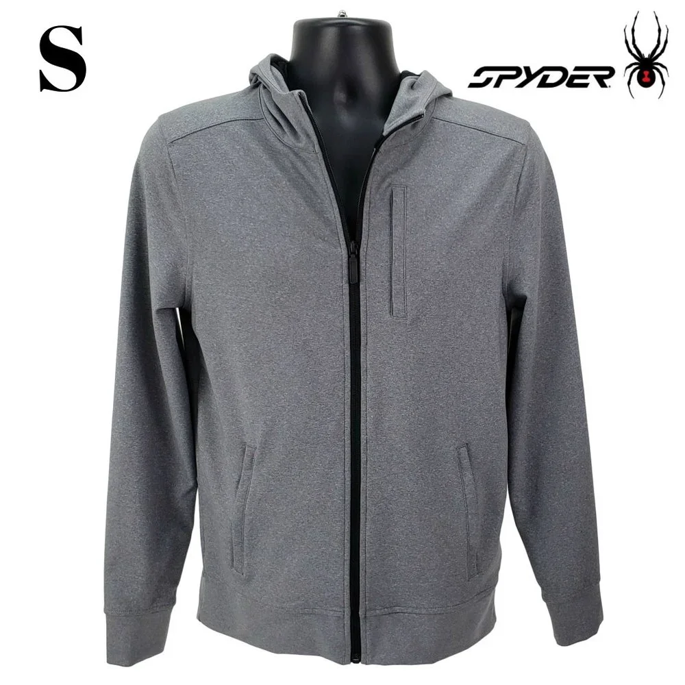 Spyder Full Zip Jacket Men's Small Gray Performance Hooded Athletic Outdoor Coat